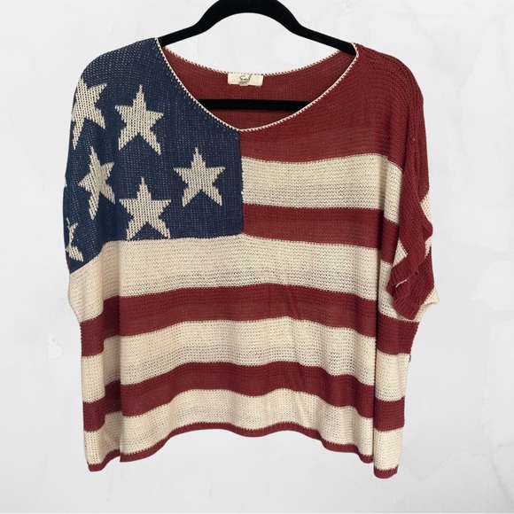 easel Tops Easel American Flag Crochet Knitted Oversized Top Medium